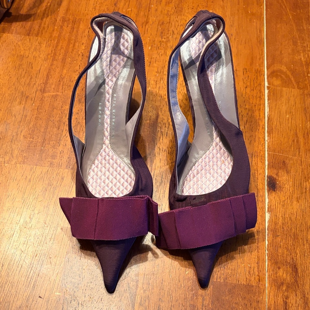 Anya Hindmarch Deep Purple Pointed-Toe Slingback Heels with Bow